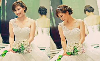Váy cưới đẹp màu trắng lệch vai đính hoa sang trọng - Blog Marry