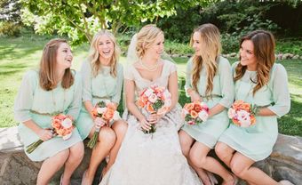Váy phụ dâu dáng ngắn màu xanh bạc hà may tay lửng - Blog Marry
