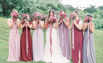Đầm phụ dâu chất voan dáng dài tông màu tím - Blog Marry