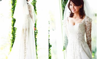 Áo dài cưới màu trắng chất ren phối voan cầu kỳ - Blog Marry