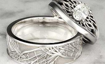 Nhẫn cưới vàng trắng hình nhánh cây cách điệu - Blog Marry