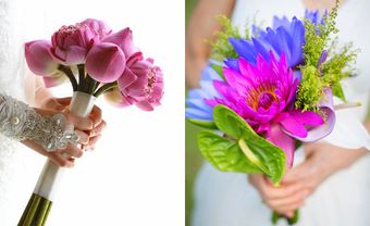 Hoa cưới cầm tay giản dị kết từ hoa sen, hoa súng - Blog Marry