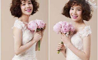 Tóc cưới ngắn uốn xù xinh xắn cho cô dâu mặt trái xoan - Blog Marry