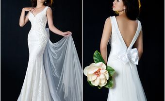 Váy cưới đẹp đuôi cá đính pha lê phối voan sang trọng - Blog Marry