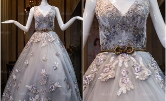 Váy cưới đẹp màu xám sang trọng thêu hoa nổi cầu kỳ - Blog Marry