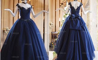 Váy cưới đẹp màu xanh navy chất voan phối ren - Blog Marry