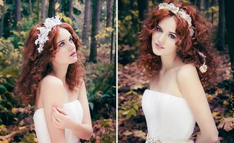 Tóc cô dâu đẹp uốn xù cài băng đô hoa  - Blog Marry