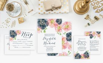 Thiệp cưới đẹp in hoa tông xanh và hồng lãng mạn - Blog Marry