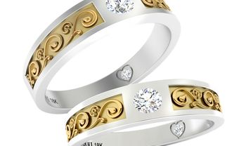 Nhẫn cưới vàng trắng chạm khắc họa tiết vàng tinh xảo - Blog Marry