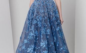 Váy cưới đẹp màu xanh biển sâu kết ren hoa nổi - Blog Marry