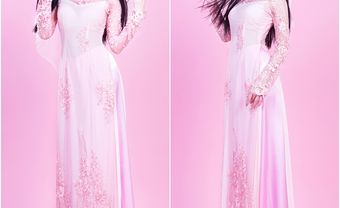 Áo dài cưới đẹp màu hồng phấn, chất voan phối ren thêu - Blog Marry