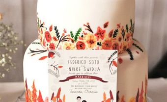 Bánh cưới đẹp vẽ màu nước họa tiết hoa lá mùa thu - Blog Marry