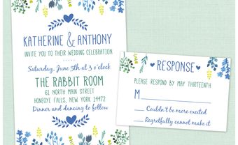 Thiệp cưới đẹp in họa tiết hoa màu nước tông xanh trắng - Blog Marry