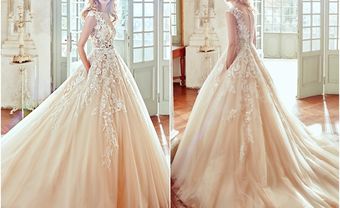 Váy cưới đẹp phong cách công chúa chất voan đính hoa ren nổi - Blog Marry