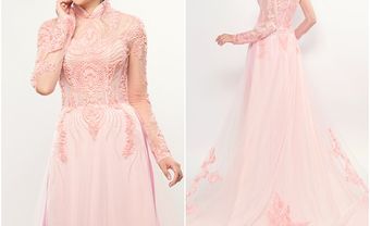 Áo dài cưới đẹp màu hồng phấn thêu ren nổi cầu kỳ - Blog Marry