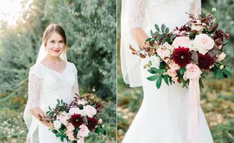 Hoa cầm tay cô dâu kết từ hoa hồng David Austin và hoa thược dược - Blog Marry