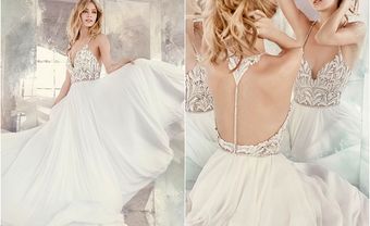 Váy cưới đẹp chất liệu chiffon bồng bềnh, thân áo đính đá - Blog Marry