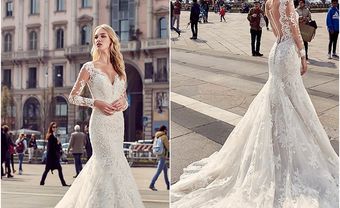 Váy cưới đuôi cá tay dài phối ren xuyên thấu gợi cảm - Blog Marry