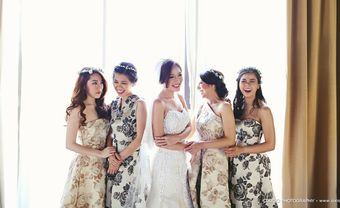 Váy phụ dâu chất liệu gấm in hoa hồng sang trọng - Blog Marry