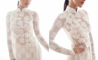 Áo dài cưới đẹp màu trắng chất ren hoa nổi xuyên thấu - Blog Marry