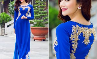 Áo dài cưới đẹp màu xanh Cobalt đính ren nổi ánh kim - Blog Marry