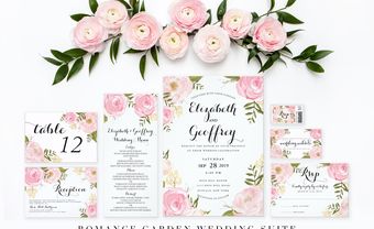 Thiệp cưới đẹp màu hồng pastel vẽ họa tiết hoa mao lương - Blog Marry