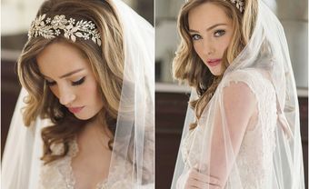 Tóc cô dâu đẹp uốn lọn kết hợp băng đô đính đá và lúp voan - Blog Marry