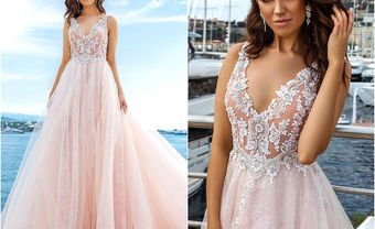Váy cưới đẹp chất ren phối voan tông hồng pastel ngọt ngào - Blog Marry