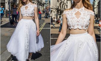 Váy cưới đẹp và cá tính phong cách crop top chất ren phối voan - Blog Marry