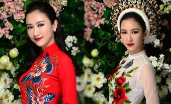 Á hậu Hà Thu khoe sắc với áo dài cưới thêu hoa lá lộng lẫy - Blog Marry