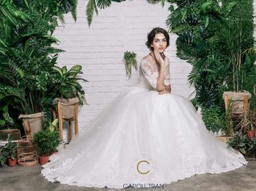 Váy chân bồng tay lỡ cổ thuyền đính ren tràn - Caroll Trần Design - Hình 5