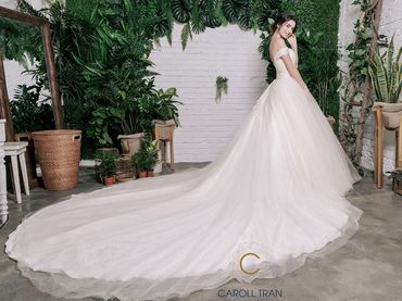 Váy cưới dáng A đuôi dài màu nude - Caroll Trần Design - Hình 1