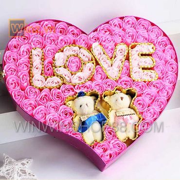 Hộp quà trái tim 2 gấu bông và hoa hồng sáp 99 bông - Win Win Shop88 - Hình 2