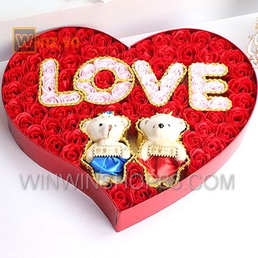 Hộp quà trái tim 2 gấu bông và hoa hồng sáp 99 bông - Win Win Shop88 - Hình 5