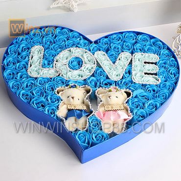 Hộp quà trái tim 2 gấu bông và hoa hồng sáp 99 bông - Win Win Shop88 - Hình 3