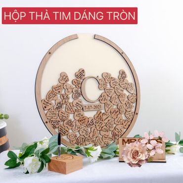 Hộp thả tim dáng tròn xinh xắn kèm 100 tim gỗ - Phụ Kiện Cưới Lana - Hình 3